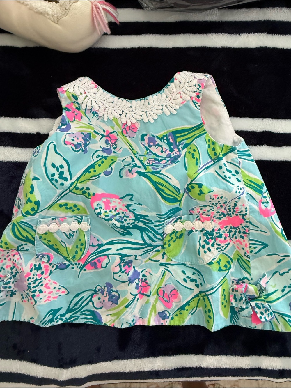 Lilly Pulitzer Aqua Floral Lace-Trim Girls Tank
